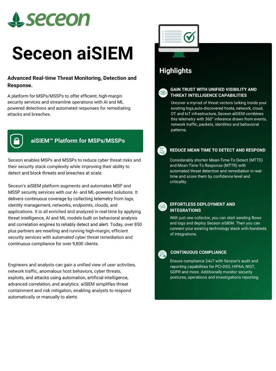 Seceon aiSIEM Datasheet